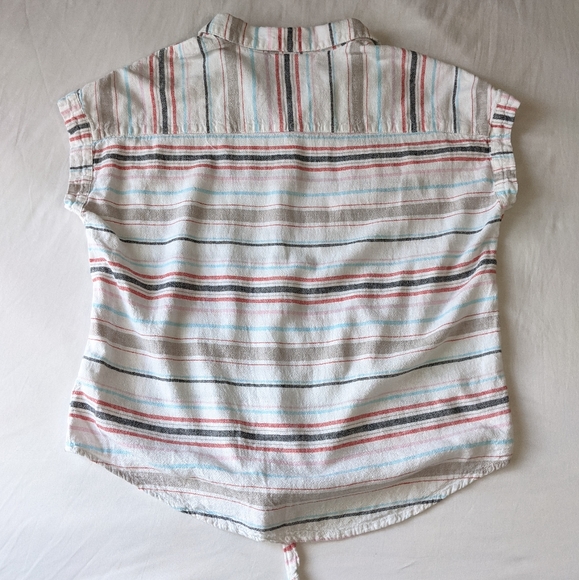 Weatherproof Vintage Linen Blend Short Sleeve Button Down Shirt knotted Front - Picture 6 of 11